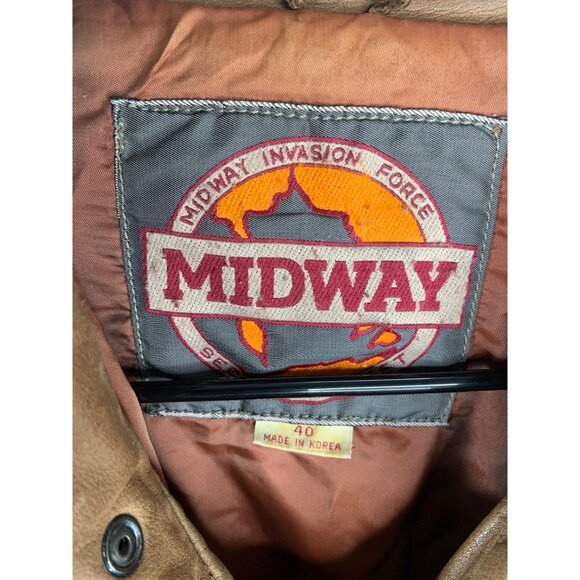 Vintage Brown Leather Midway Bomber Jacket Coat - Picture 3 of 10